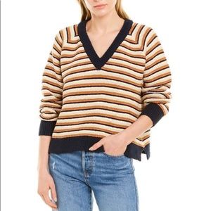 madewell striped v neck sweater